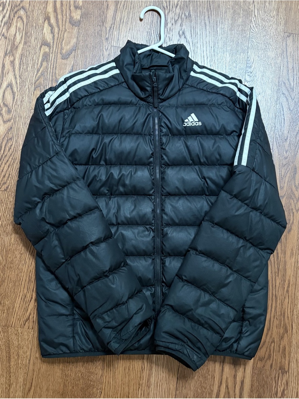 adidas Black Puffer Jacket with White 3-Stripes